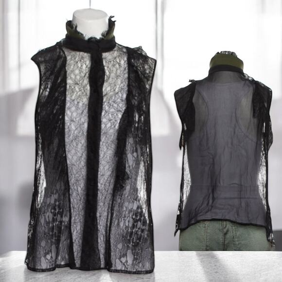 Preen by Thornton Bregazzi Spring Lace Pattern Mock Neck Blouse Size: XS $940 - Picture 1 of 8